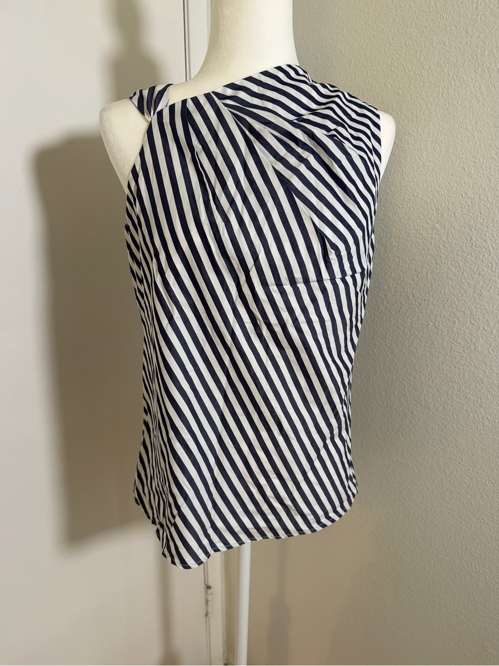 COMMENSE Navy White Striped Sleeveless Ruched Top NWT M